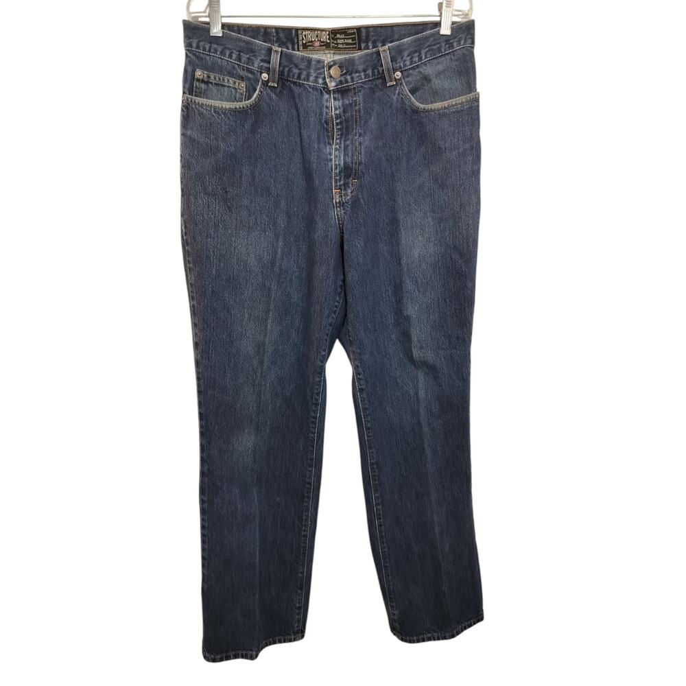 M1153) Structure Men's Jeans Blue Denim Dark Rinse Relax Fit Cotton W34xL32